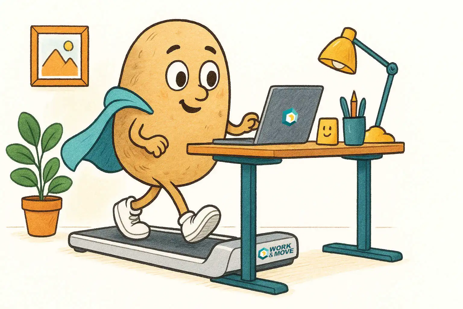 Büroangestellte Person geht in langsamem Tempo auf einem Laufband-Schreibtisch und tippt dabei auf einem Laptop – zeigt, wie kleine tägliche Bewegungen die langfristige Gesundheit unterstützen.